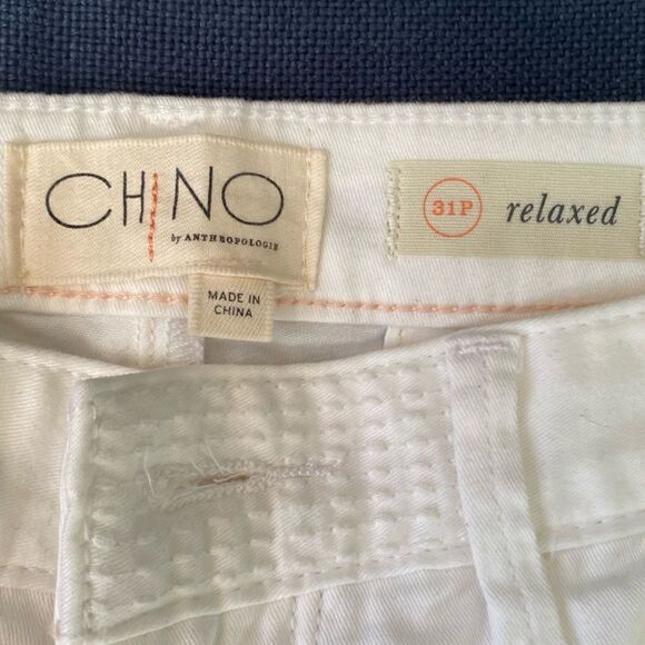 NWT ANTHROPOLOGIE CHINO Pants White Cotton Stretch Embroidered Leg Size 31P - Picture 6 of 10